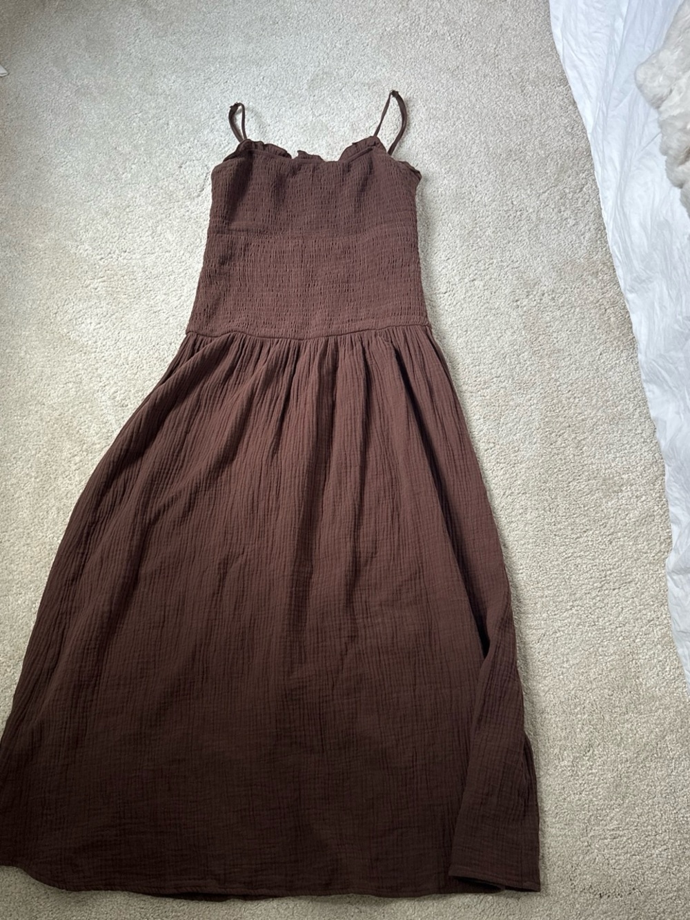 Brown Spaghetti-Strap Midi Dress